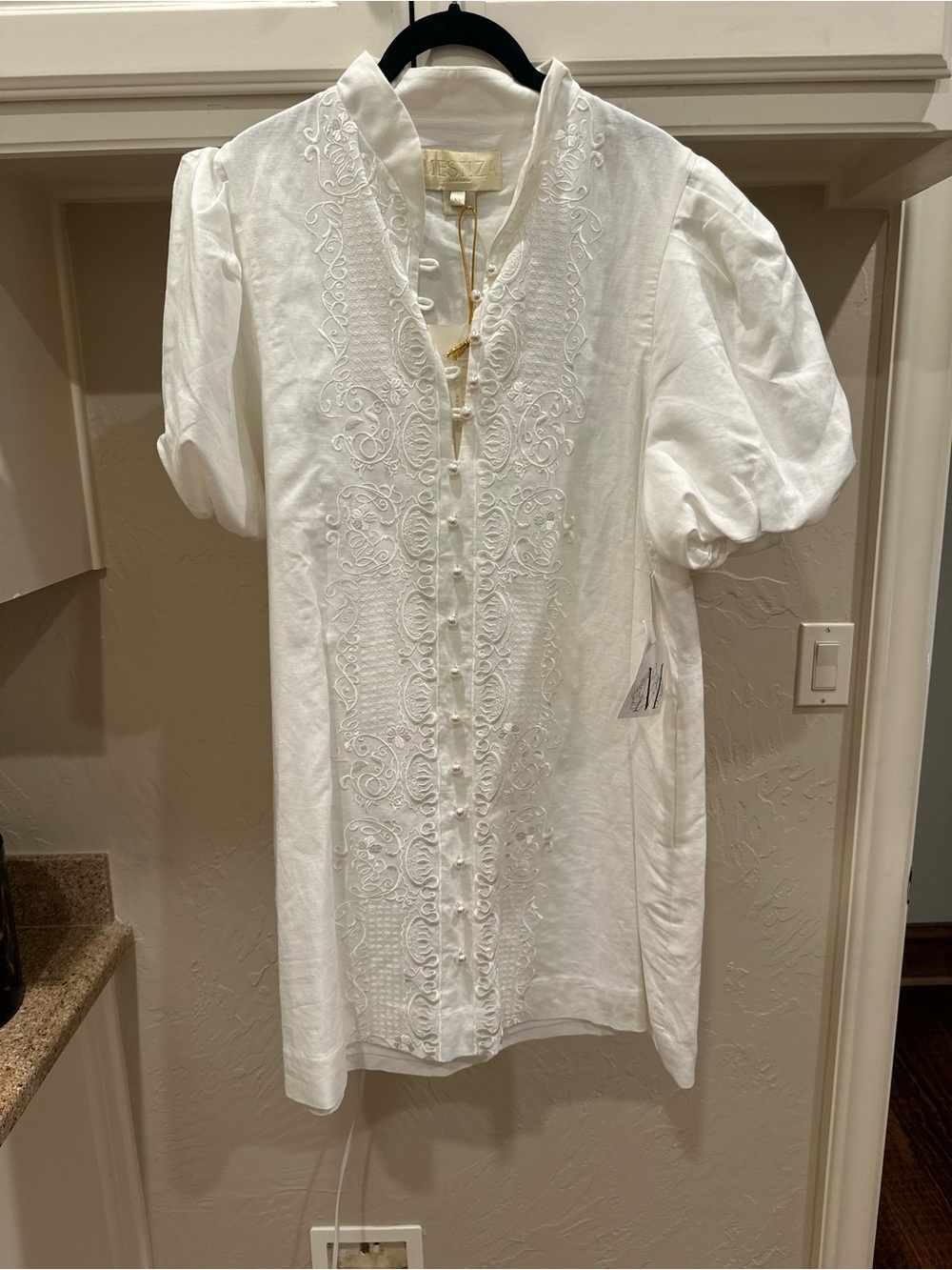 Metiza New York White Embroidered Puff-Sleeve Mini Dress